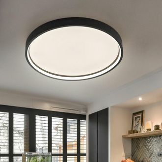 ETC Shop Lampada da soffitto, lampada da soggiorno, struttura nera, step dimmer, metallo, tonda, 1x LED 27,5 W 2400 lm 3000 K bianco caldo, PxH 45x4,5 cm