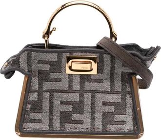 Fendi Borsa a tracolla Peekaboo ISeeU in cashmere con manico e motivo Zucca 2000-2025 - Grigio