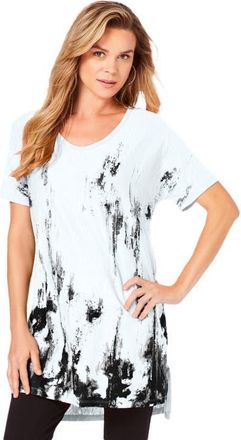Roaman's Plus Size Printed Slub Tunic Top in White Abstract at Nordstrom, Size 28