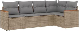 vidaXL Juego De Sof&aacute;s Jard&iacute;n Con Cojines Beige Mezcla 5 Pzas Rat&aacute;n Pe Vidaxl