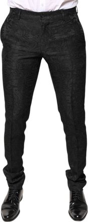 Dolce & Gabbana Mens Black Floral Jacquard Mid Waist Dress Pants Acetate Polyester Nylon