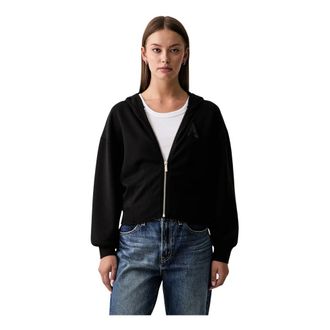 A|X Armani Exchange Hoodies & sweatvesten, Dames, Zwart, XS, Polyester, Sequin Logo Zip-up Hoodie