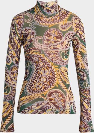 Etro Paisley Jersey Mock-Neck Top
