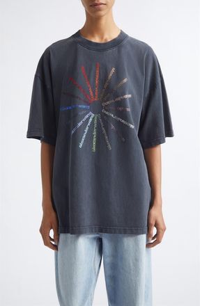 Alexander Wang Oversize Crystal Hotfix Logo T-Shirt in Washed Black at Nordstrom, Size X-Large