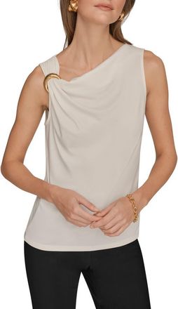 DKNY Asymmetric Sleeveless Hardware Accent Top in Cream at Nordstrom, Size X-Small