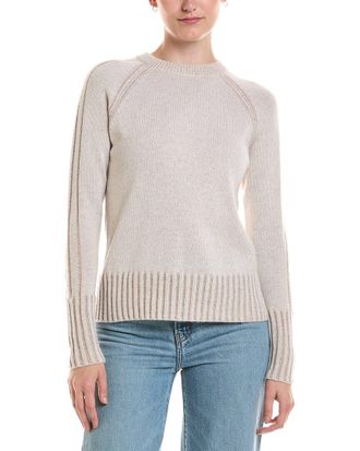 Fort&eacute; Cashmere Plaited Rib Trim Crewneck Cashmere Sweater