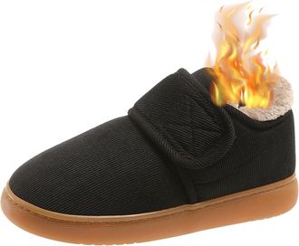 Generic Womens Winter Snow Boots Men Warm Fur Lined Shoes Non-Slip Slip on Slippers Outdoor Indoor Comfortable Diabetic Sneakers for Elderly Women Black 3.5