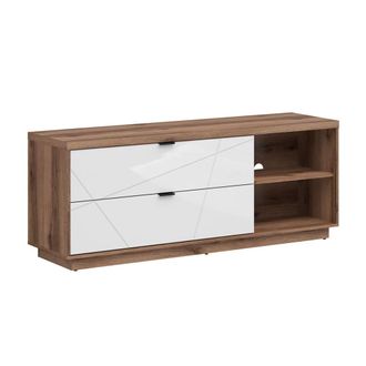 Petits Meubles Mueble tv 2 cajones paneles de madera melaminados blanco y madera