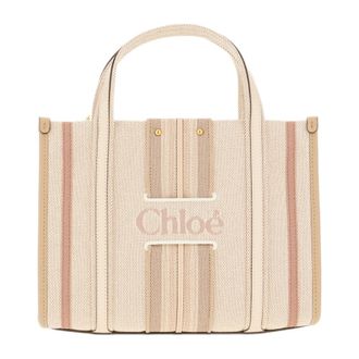 Chlo&eacute; Woody Loop Small Tote Bag - Dames - Tassen - Beige - Maat: ONE Size Katoen