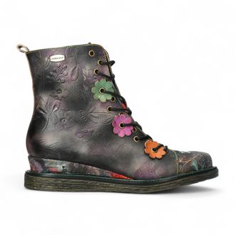 Laura Vita Ercnaulto 212 Grey Floral Womens Gothic Victorian Leather Ankle Heeled Boots