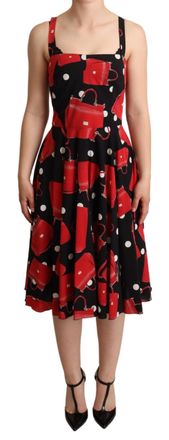 Dolce & Gabbana Vrouwen Zwart Rood Zakje Print A-lijn Jurk van Mid Lengte