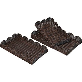 Happimess Parker Southwestern Cottage Resin Scalloped Rectangular Decorative Serving Trays, in Dark Brown at Nordstrom