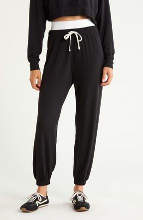 SPLITS59 Andie Dual Waist Sweatpants in Black/white at Nordstrom, Size X-Large