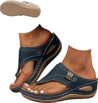 Generic 2026 Summer Womens Orthopedic Sandals Arch Support Wedge Slip On Beach Flip Flops, Vintage Wide Width Casual Boho Slippers, Dressy Comfort Sandals (Na