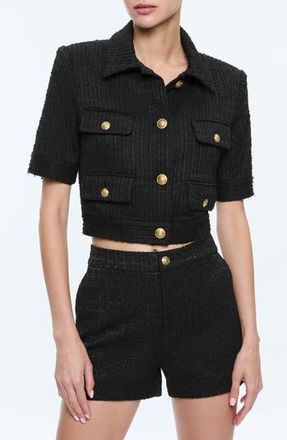 Alice & Olivia Elle Metallic Tweed Crop Jacket in Black at Nordstrom Rack, Size 10