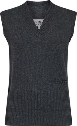 Maison Margiela Gebreid gilet met V-hals - Dames - V-hals truien - Grijs - M - Wol - Truien & Vesten