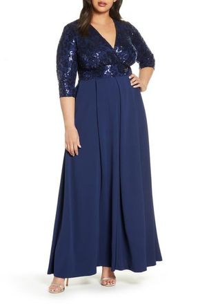 Kiyonna Paris Sequin Bodice Gown in Nocturnal Navy at Nordstrom, Size 0X
