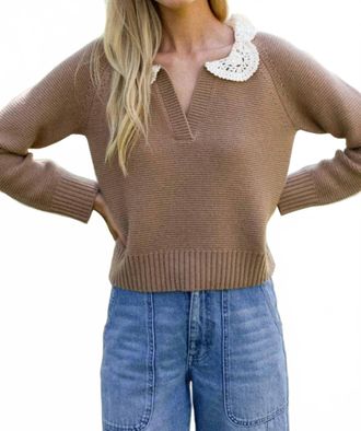 Marea Crochet Collar Sweater In Camel