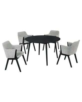 Armen Living Arcadia & Renzo 48In Round Grey & Black Wood 5Pc Dining Set