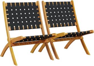 vidaXL Sillas De Jard&iacute;n Plegables 2 Uds Madera De Acacia Y Tela Negra Vidaxl