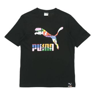 Puma Intl Tee Multi-Color Logo Printing Sports Round Neck Short Sleeve Black 532274-51