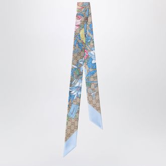 Gucci Printed silk ribbon with Flora motif in light blue