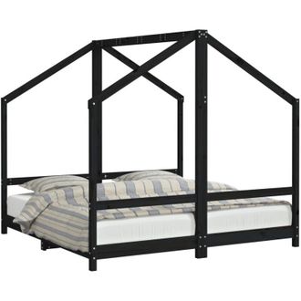 vidaXL Kids Bed Frame Black 2x(80x160) cm Solid Wood Pine Vidaxl