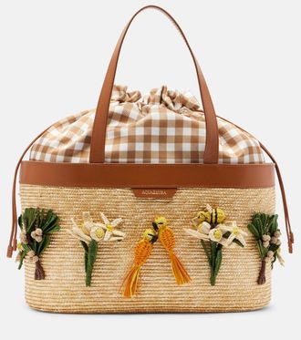 Aquazzura Birdsong appliqu&eacute; raffia tote bag