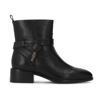 Kazar Schoenen, Dames, Zwart, 41 EU, Leer, Leren enkellaarsjes met logoband