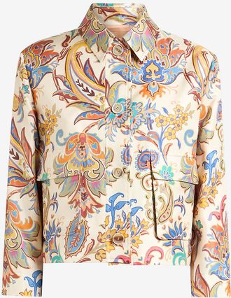 Etro Boxy-Safarijacke aus gebl&uuml;mtem Seidentwill Floral Paisley