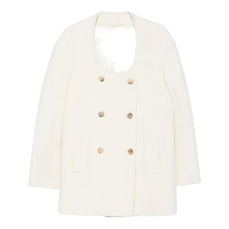 Malo Double-Breasted Coat - Dames - Mantels - Wit - Maat: XS Wol