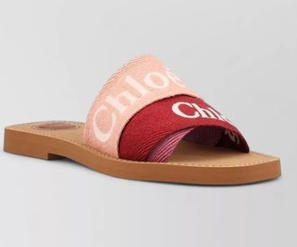 Chlo&eacute; linen logo-embroidered flat sandals