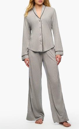Cosabella Pima Lusso Longsleeve Top And Pant Pj Set in Heather Gray/black at Nordstrom, Size Xx-Large