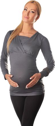 Purpless Maternity 2in1 Pregnancy Nursing Long Sleeves Top Blouse Shirt for Pregnant Women 7007 (16, Army Gray)