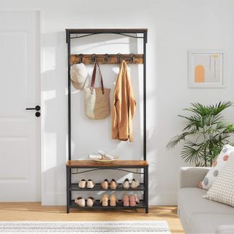 Vasagle Hallway Coat Rack with Bench Shoe Shelf & Top Board in Brown