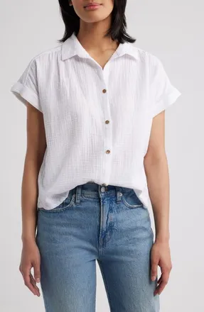 Beach Lunch Lounge Devin Gauze Shirt in White at Nordstrom, Size X-Small