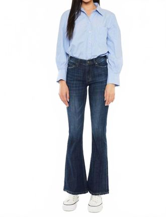 Kancan Mid Rise Flare Jeans In Dark Wash