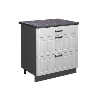Vicco Mueble Bajo De Cocina Fame-line, Blanco Casa De Campo, 80 Cm Con 3 Cajones, Et Antracita