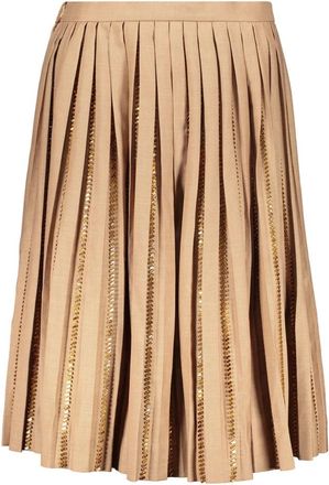 Burberry Geplooide Rok met Steenversiering - Dames - Midirokken - Bruin - S - Wol - Rokken