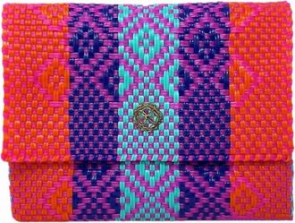 Lola's Bag Womens Colorful Woven Long Braided Strap Crossbody Bag In Orange Multi