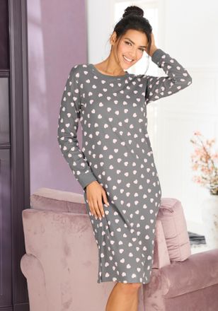 Vivance Nachthemd VIVANCE DREAMS, Damen, Gr. 32/34, N-Gr, taupe, gemustert, Single Jersey, Obermaterial: 100% Baumwolle, gemustert, Basic, Basic lang, Rundhal