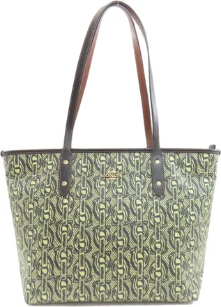 Coach Black Green Yellow Pvc Leather Tote Bag (Pre-Owned)