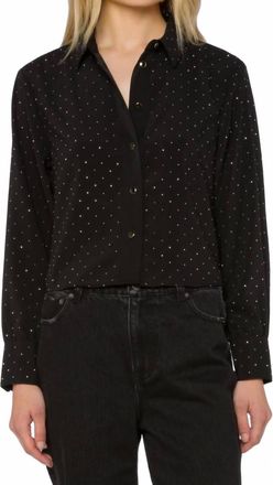 Velvet Heart Womens Lilith Satin Rhinestone Cropped Button Down Shirt In Black