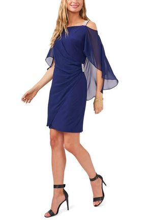 Chaus Rhinestone Trim Chiffon Cape Sheath Dress in Midnight at Nordstrom, Size X-Large
