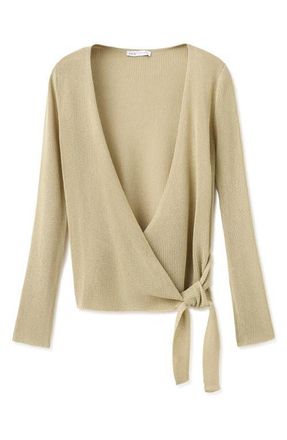 Mango Side Tie Wrap Cardigan in Aqua Green at Nordstrom, Size Large