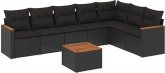 vidaXL Set De Sof&aacute;s De Jard&iacute;n 8 Piezas Y Cojines Rat&aacute;n Sint&eacute;tico Negro Vidaxl