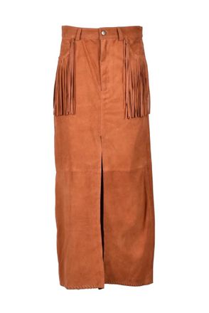 Wild Cashmere Long Suede Leather Skirt - Cognac
