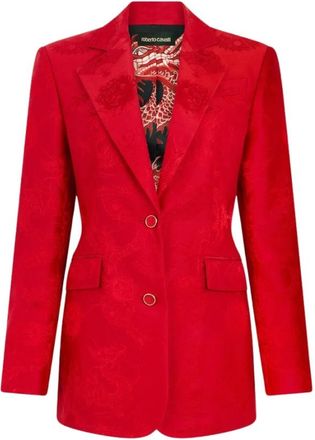 Roberto Cavalli Dragon Motief Jas - Dames - Blazers - Rood - XS - Katoen - Jassen