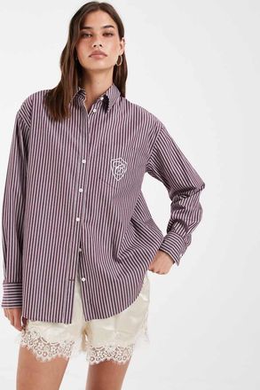 GANT Camicia oversize comoda bordeaux a righe con logo-Rosso