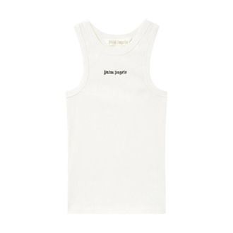 Palm Angels Sleeveless Tops, female, White, Size: M Classic Logo Fitted Tank Top